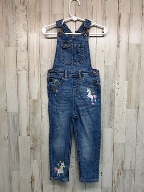 Wonder Nation Unicorn Rainbow Denim Overalls Toddler Girl 3T Embroidered Baby